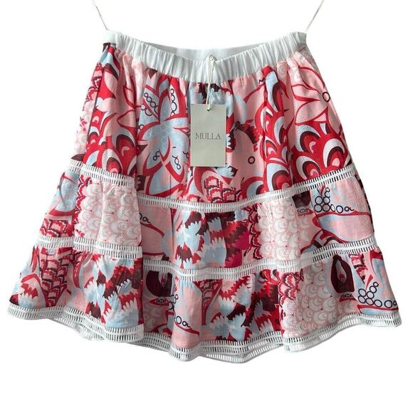 Mulla Miniskirt NWT Women’s Size M Multicolor Abstract Floral Ladder Lace - Picture 3 of 11